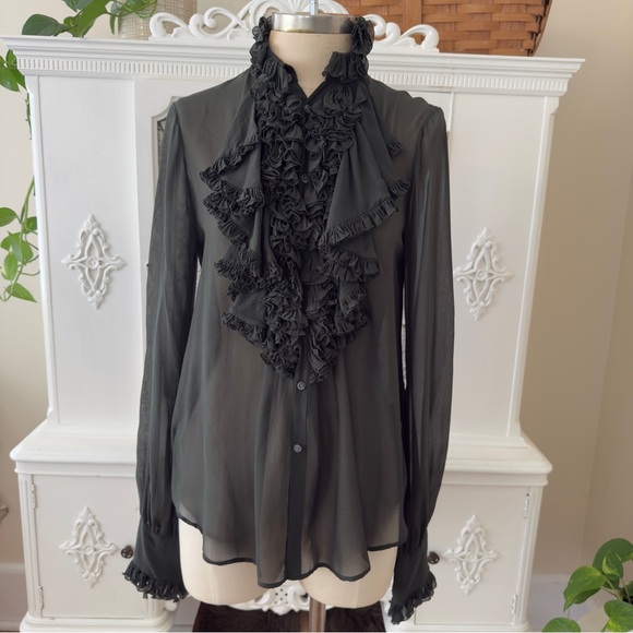 Ralph Lauren Sheer Silk Ruffled Poets Blouse - Picture 1 of 10